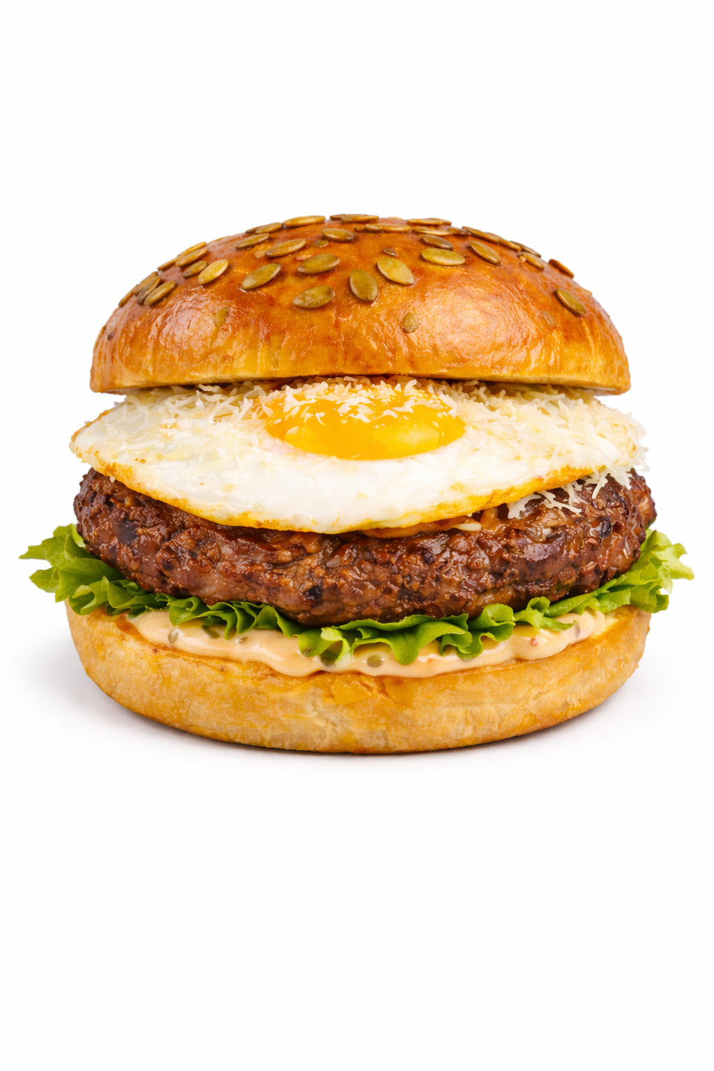 Burger de vita cu ou si parmezan