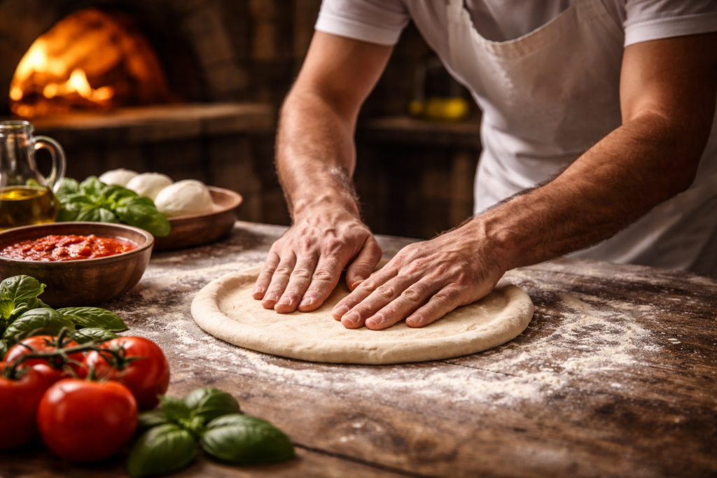 întinderea aluatului de pizza